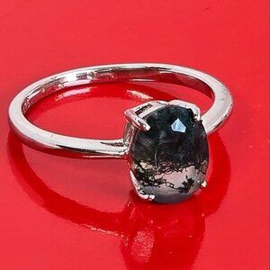925 Sterling Silver Ring with Natural Moss Agate Gemstone=